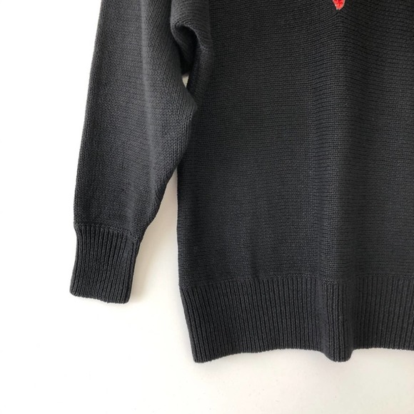 Vintage Rainbow Sequin Sweater Black Knit Bejeweled Feather Print Women's Large - Picture 5 of 6